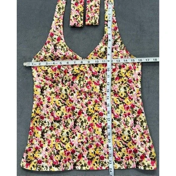 LOFT Ann Taylor Halter Top Petite Floral Zip Up, Neck Tie, Elastic back, Size 8 - Picture 4 of 6